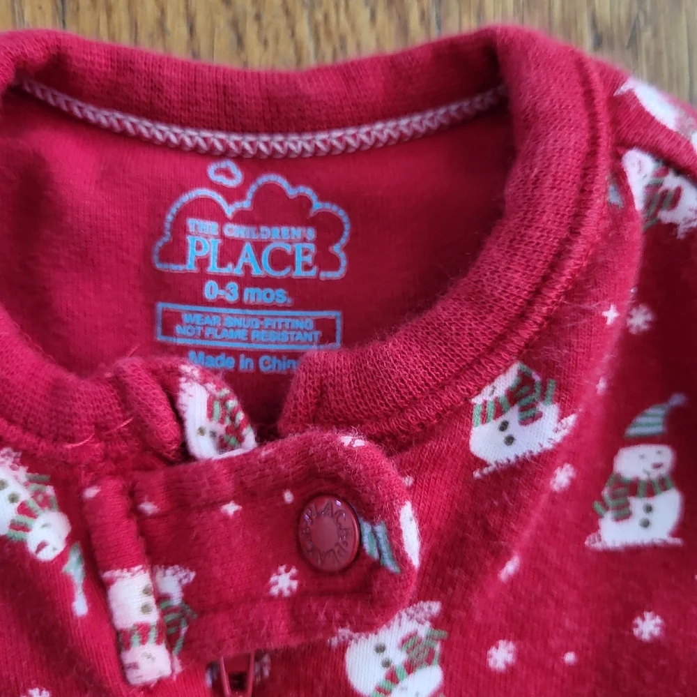 One Piece Footed Full Zip Snowman Sleeper Pajama‎ 0-3 Months Baby Infant
